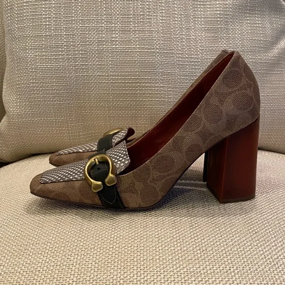 Coach Womens Jade Loafer w Block Heal / Mixed Media / Tan Natural Black / 7 /NWB - Picture 2 of 16